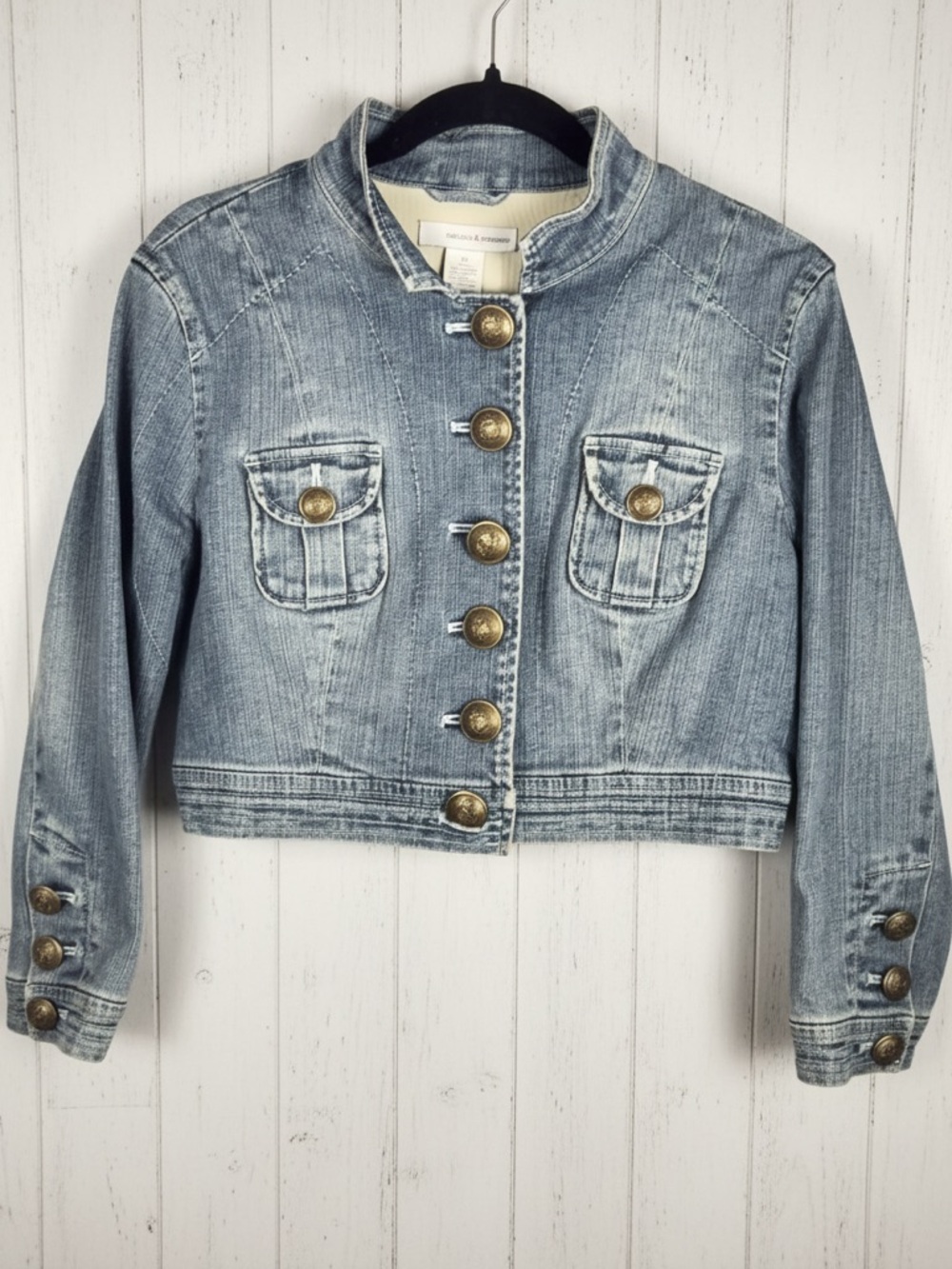 Chelsea & Theodore Cropped Military Style Denim Jacket Size M - Picture 8 of 12